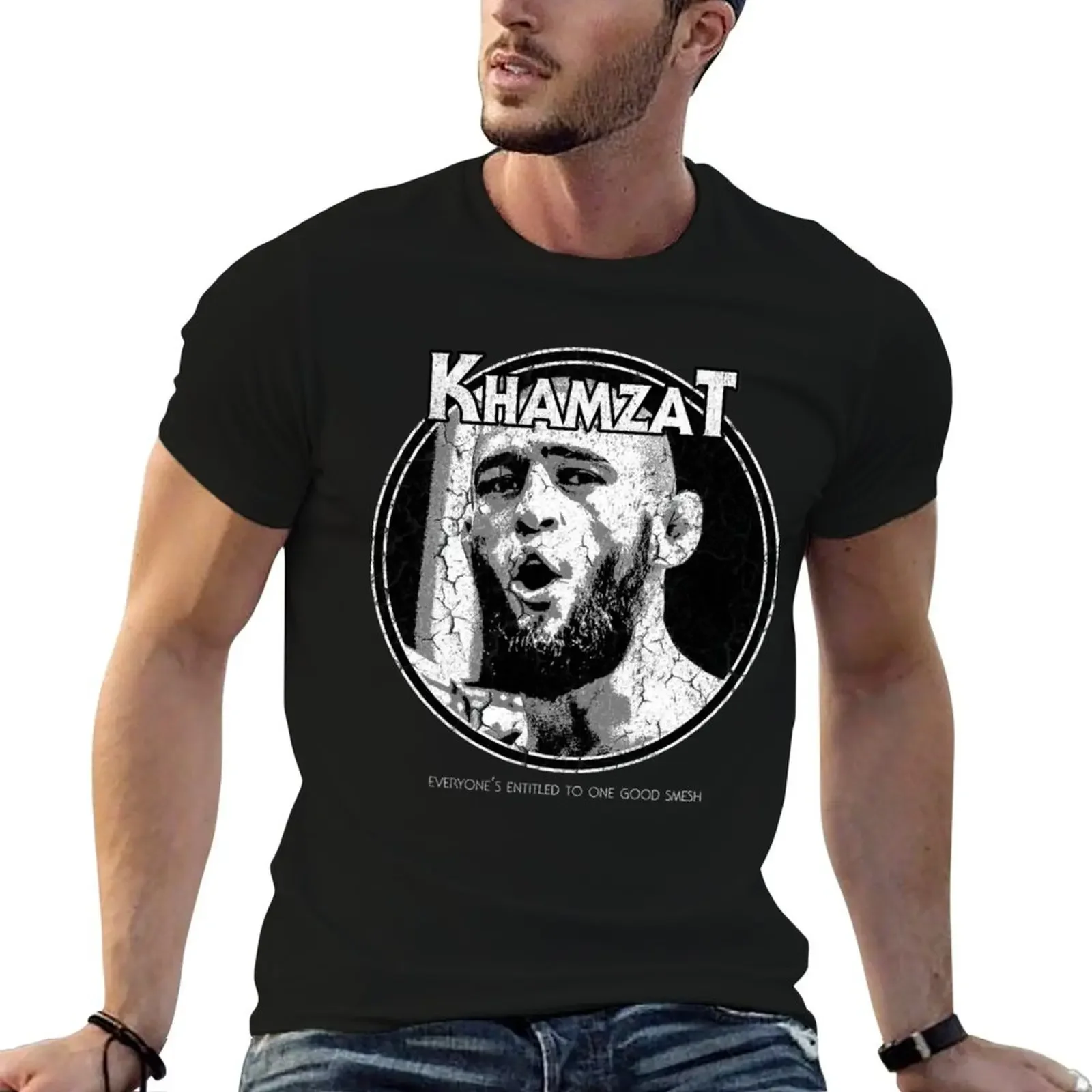 Фото Футболка Khamzat Chimaev One Good Smesh (винтажный стиль), одежда в стиле хиппи, футболка на заказ, черные рубашки для тренировок для мужчин №1