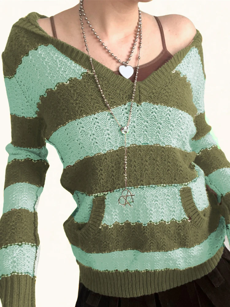 Свитер женский трикотажный в полоску с длинным рукавом | Женская одежда