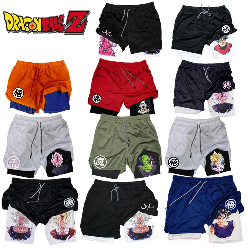 

Cartoon Dragon Ball Son Goku Shorts Anime Men Double Layer Sports Short Pants Sportswear Jogger Breathable Beach Pants Gifts