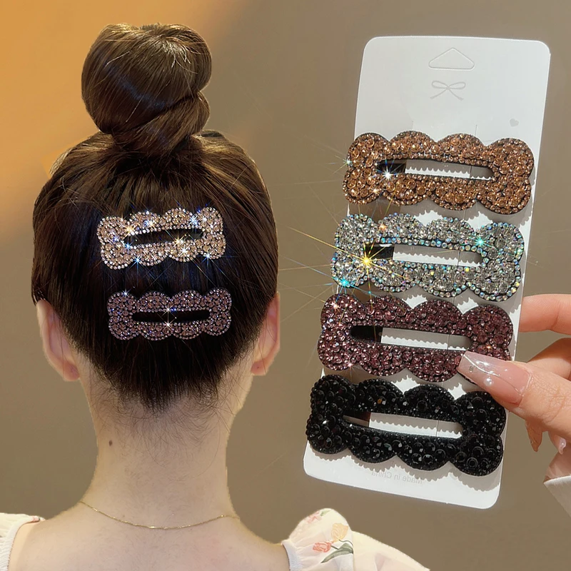 

4Pcs/Set Luxury Rhinestones Hairpins Shiny Barrettes Elegant Square BB Clips Hair Accessories for Women