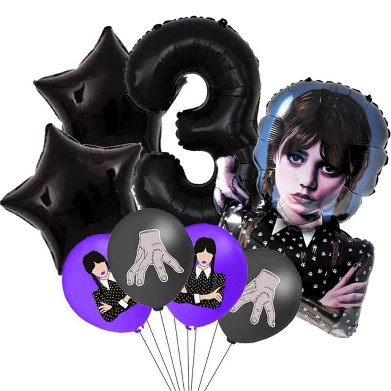 

Horror Movie Theme Wednesday Adams Birthday Party Aluminum Film Balloon Decoration Latex Balloon Baby Shower Supplies