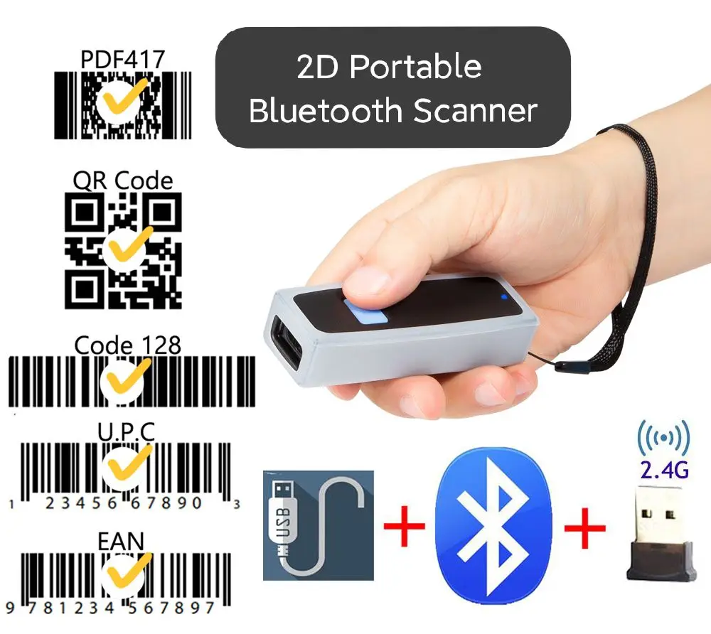 EVAWGIB беспроводной QRcode 1D 2D CMOS считыватель штрих-кодов портативный Bluetooth ручной