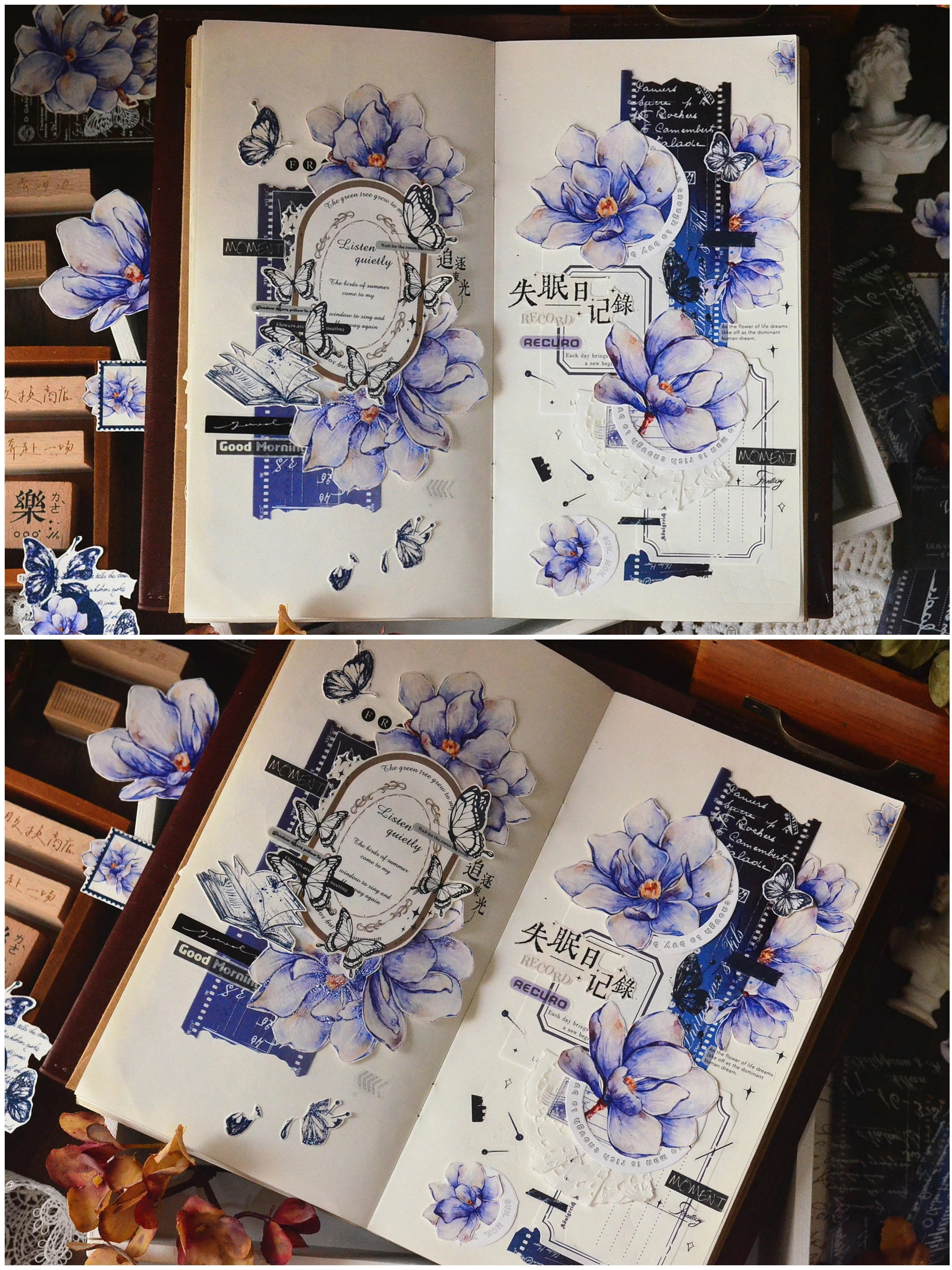 Xiao Bai Jia деревянная синяя винтажная Синяя Магнолия большой цветок Washi petdiary лента 6