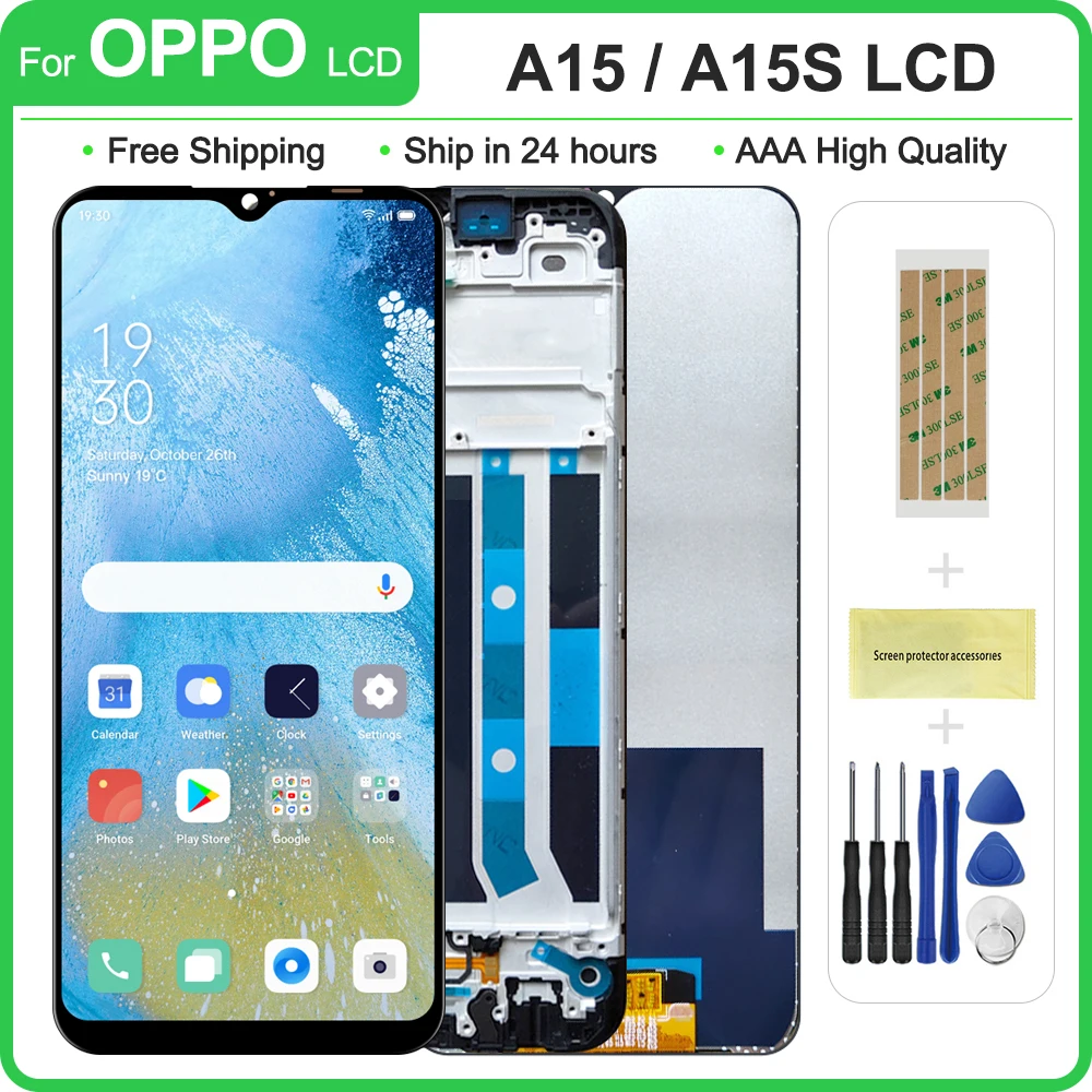 Оригинальный дисплей 6,52 дюйма для OPPO A15 A15S, оригинальный ЖК-дисплей с рамкой кодирующий преобразователь сенсорного экрана в сборе, замена CPH2185 CPH2179