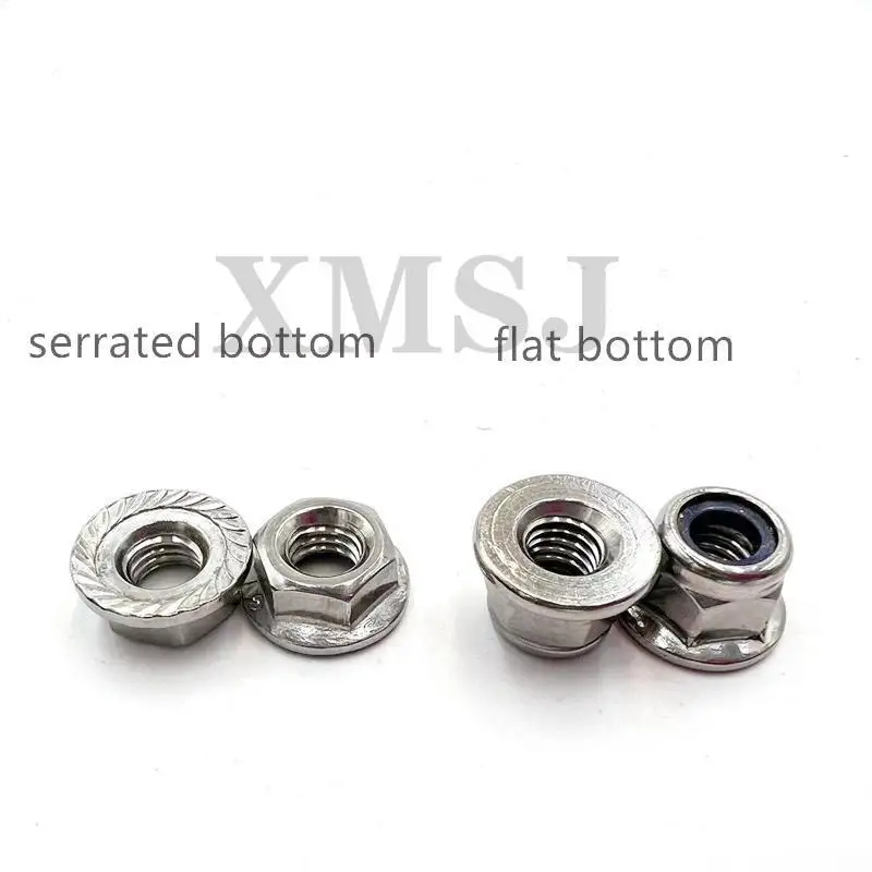 

2/5pcs M4-M12 304 Stainless Steel Prevailing Torque Type All Metal Insert Hexagon Lock Nut With Flange Hex Self Locking GB6187