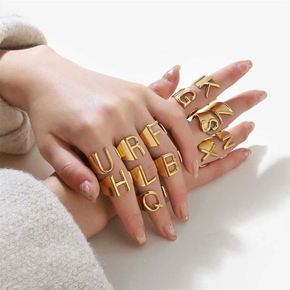 Регулируемое кольцо из нержавеющей стали с надписью и инициалом имени