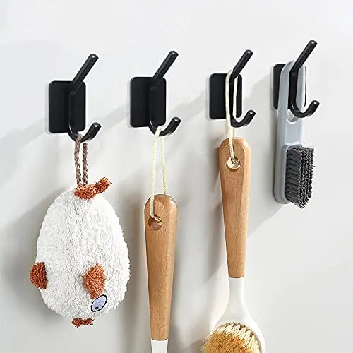 

No Screw Modern Sliver Black Self Adhesive Bathroom Square Towel Hook Coat Hat Door Hook Hanger Bathroom Accessories 12pc