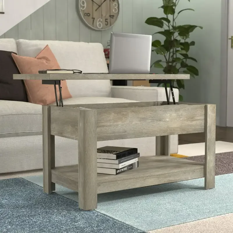 

Coover Wood Rectangle Lift Top Coffee Table, Driftwood Gray For Bathroom Kitchen Accessories