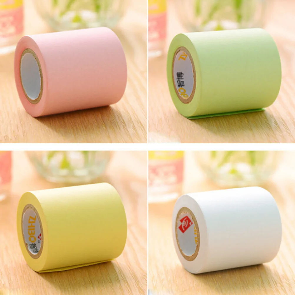 

4Pcs Sticky NoteKorean Stationary Roll Super Self-Stick Notes with Tape Dispenser Memo Pad for Home School Office(Random Color)