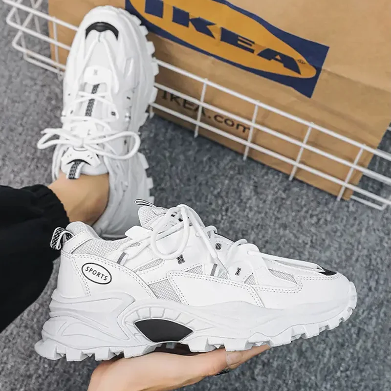 New Four Seasons Men's Shoes All-match Thick-soled Non-slip Casual Sports Shoes Fashion Trendy Comfortable Lace Up Daddy Shoes