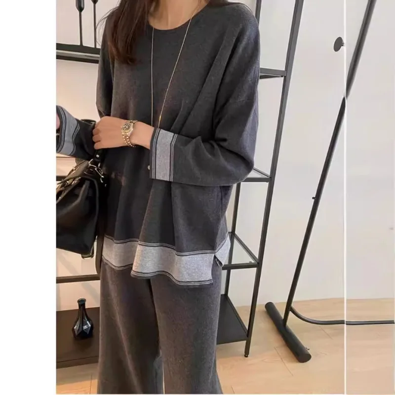 Повседневный свободный вязаный комплект из 2 предметов на осень/зиму женский