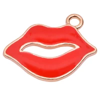 10pcs morden style red lips charms alloy enamel pendant accessories jewelry making earring necklace diy craft for gift friend