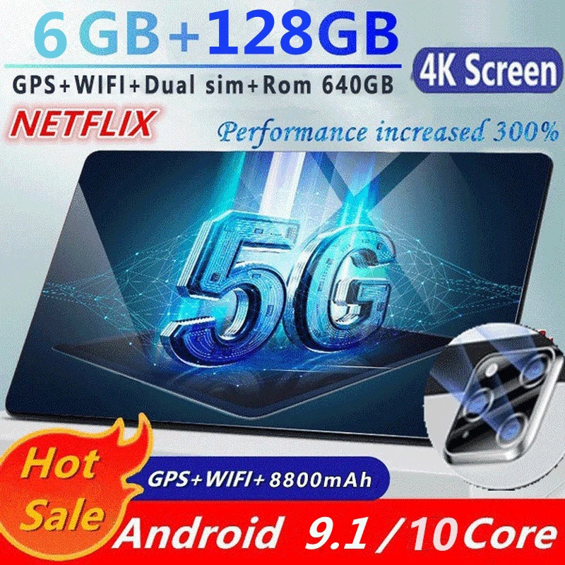 

8G+128GB Student Tablet 10.1 Inch Ten-core 5G 4G Network Tablet Android 9.0 Arge Dual Card Dual Camera 5.0 MP Google Play Tablet