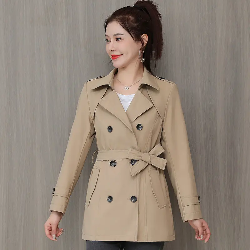 

Spring Autumn Women New Korean Single-breasted Mid-length Trench Coat Commute Fashion Frenulum Slim Jacket Windbreak Female X73