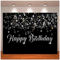 Black And Silver Photography Backdrop Bokeh Sequin Black Gold Spots Decoration Adult Happy Birthday Background Cake Table Banner