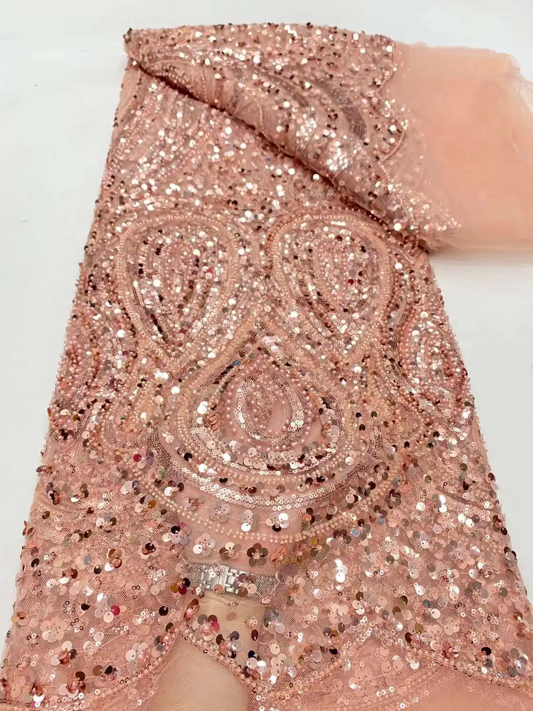 Высококачественная кружевная ткань из бисера для свадьбы материал белого