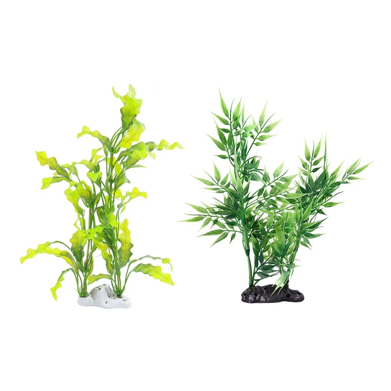 

2Pcs Green Aquarium Fish Pet Plastic Manmade Underwater Green Plants - 40X26cm & 22X17cm