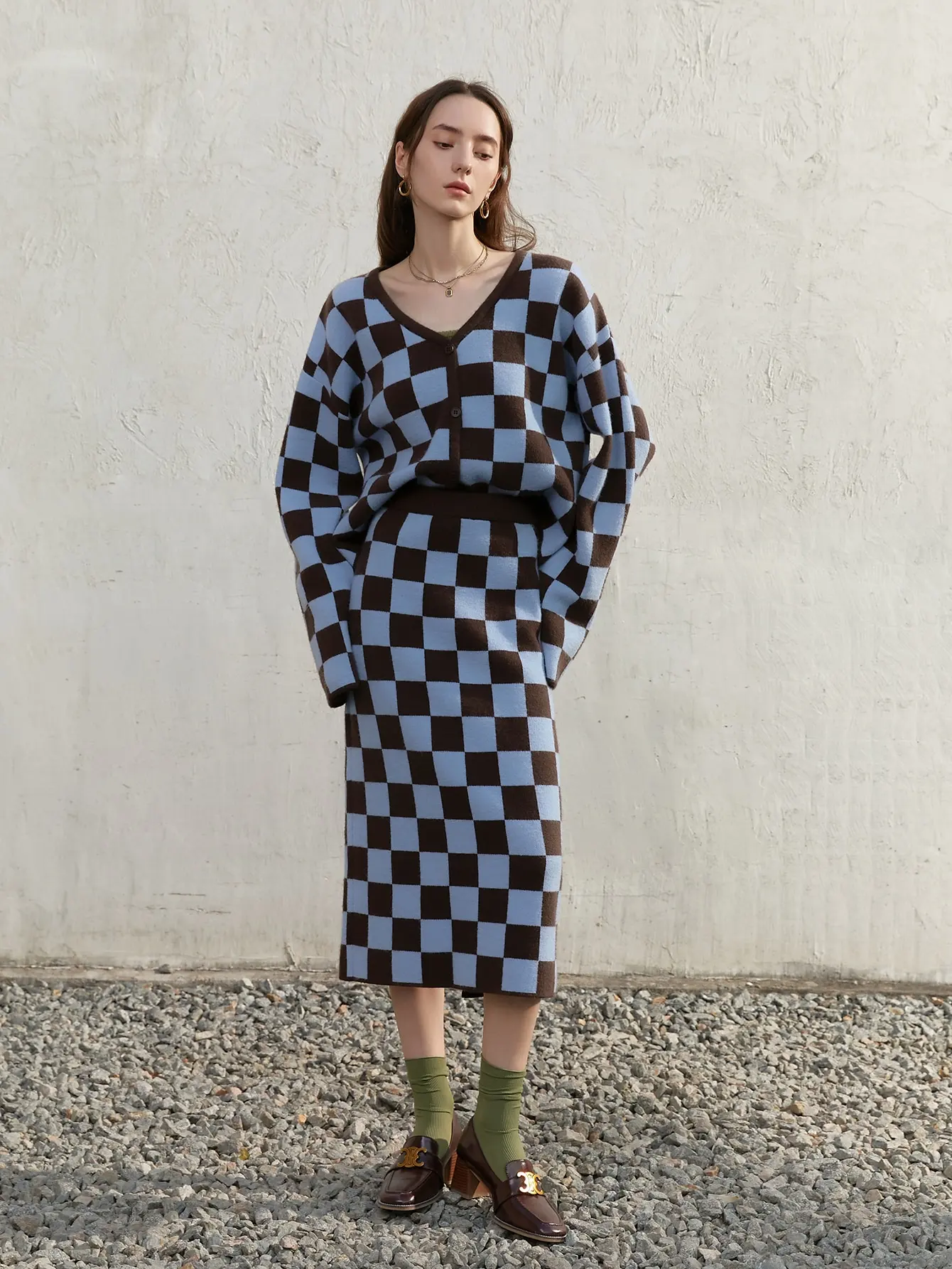 AEL Erdos Шахматная вязаная юбка средней длины Женская