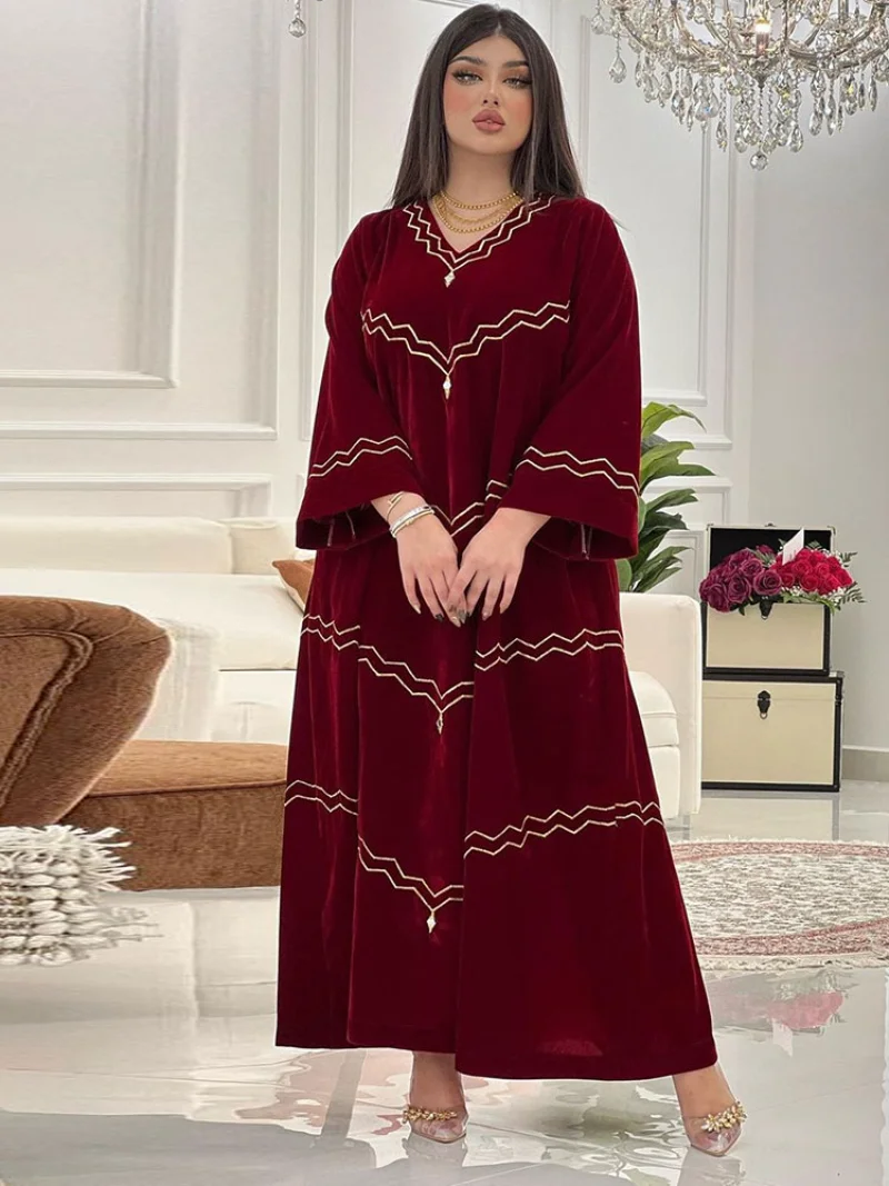 Velvet Kaftan Arabic Long Dress Women Winter Golden Thread Embroidered Muslim  Moroccan Caftan Gulf Jalabiya Dubai Abayas 2022