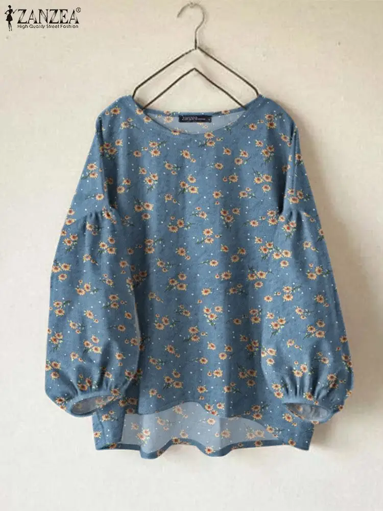 ZANZEA женские блузки с цветочным принтом повседневные свободные корейские модные