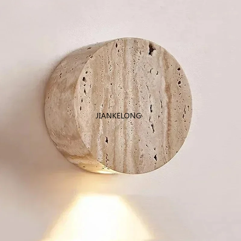 Фото JKL Wabi-Sabi желтый травертиновый настенный светильник, светодиодный настенный светильник из натурального камня для спальни, прикроватный проход, лестница, ресторан №2