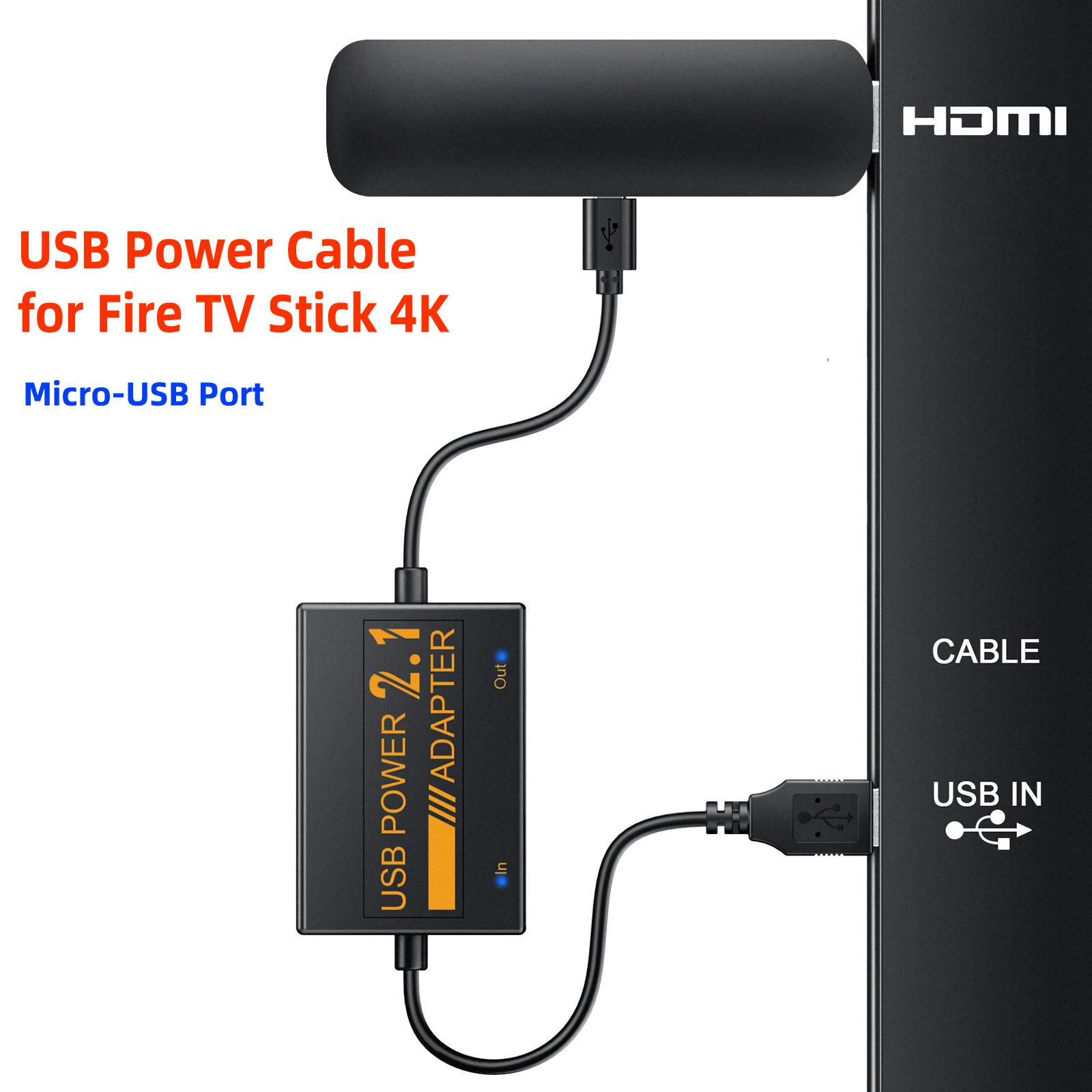 Новый USB-кабель питания для Fire TV Stick 4K Powers Streaming Sticks напрямую от ТВ порт Micro USB