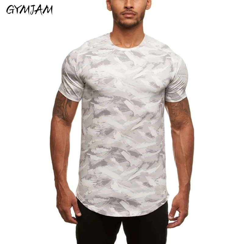 

Футболка мужская камуфляжная, Быстросохнущий топ с круглым вырезом и короткими рукавами, модная однотонная повседневная одежда для фитнес...