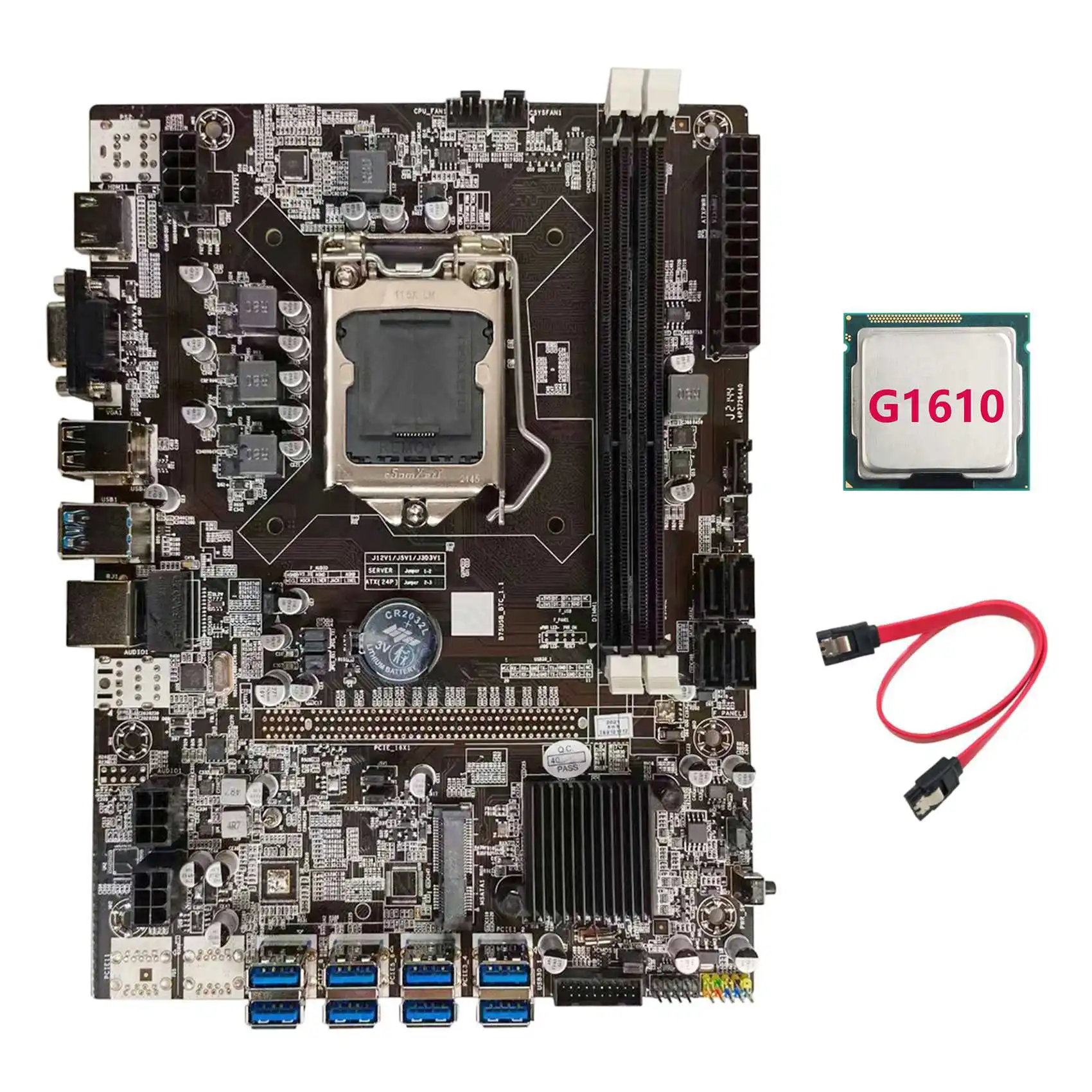 

B75 BTC Mining Motherboard+G1610 CPU+SATA Cable LGA1155 8XPCIE USB Adapter DDR3 MSATA B75 USB BTC Miner Motherboard