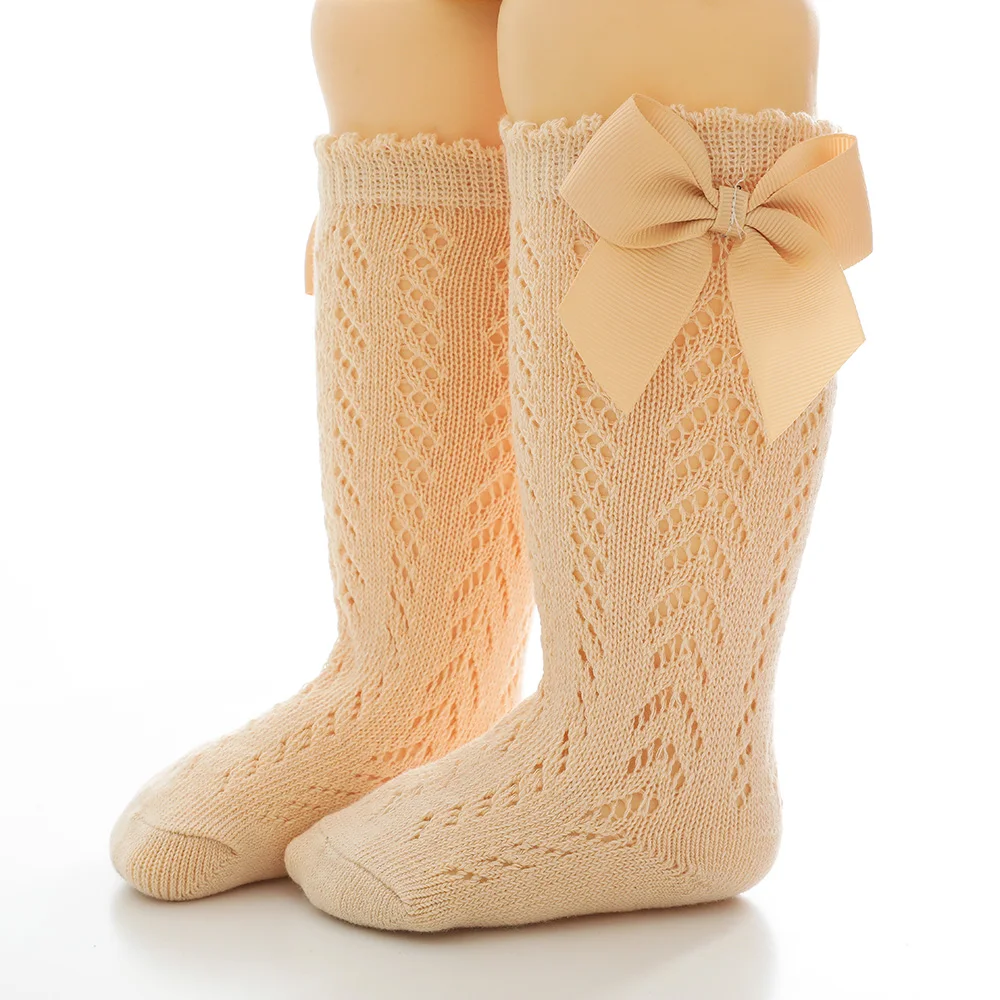 Милые хлопковые носки для девочек 0-5 лет, носки до колена с большим бантом для принцесс, носки для новорожденных девочек с рюшами, длинные де...