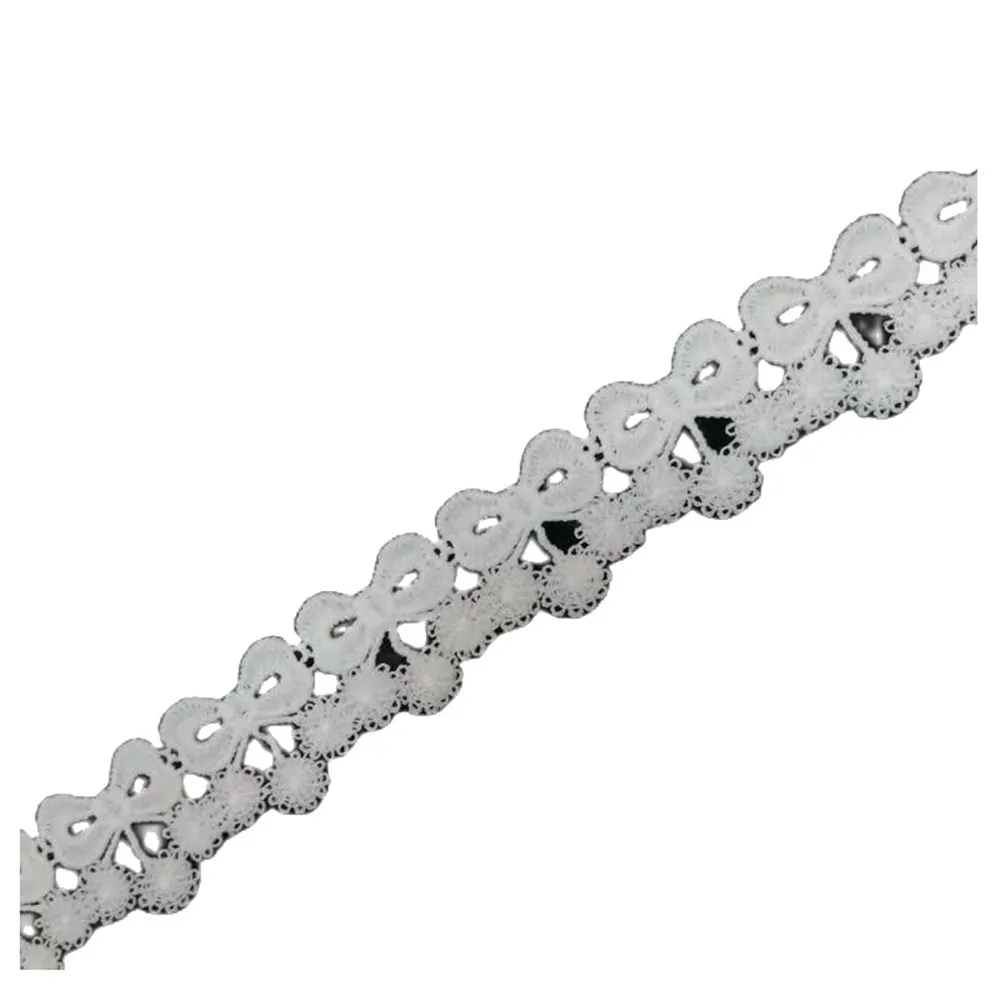 Кружевная ткань с вышивкой и бантом 1 размер облицовка гипюра 3 см белые кружевные