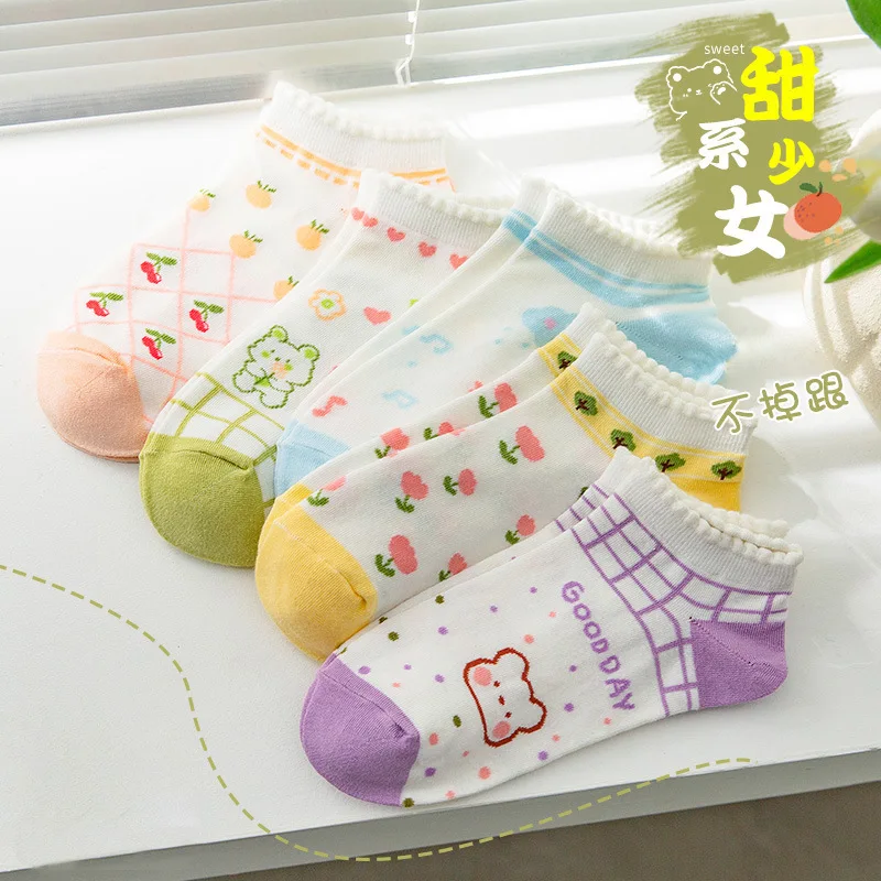 

Cute Ladies Socks Summer Thin Cotton Shallow Mouth Spring And Summer Deodorant Sweat-absorbing Breathable Boat Socks Short Tube