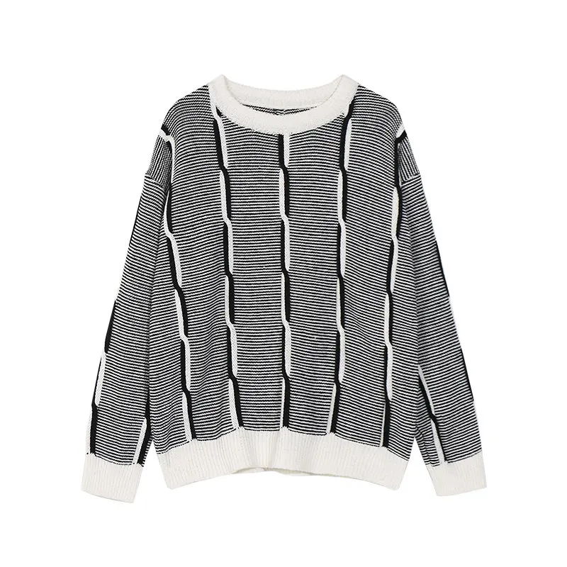 

Winter sweater for men Japanese fashion long sleeve loose knit casual winter men's sweater pullover new stripe round neck ins