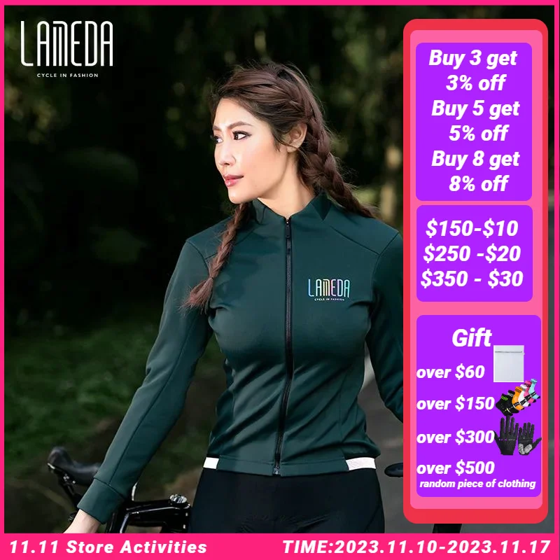 

LAMEDA Bike Jersey Women Cycle Jersey Autumn Winter Windproof Fleece Thermal Plush Coat Road Mountain Bike Top Long Sleeve