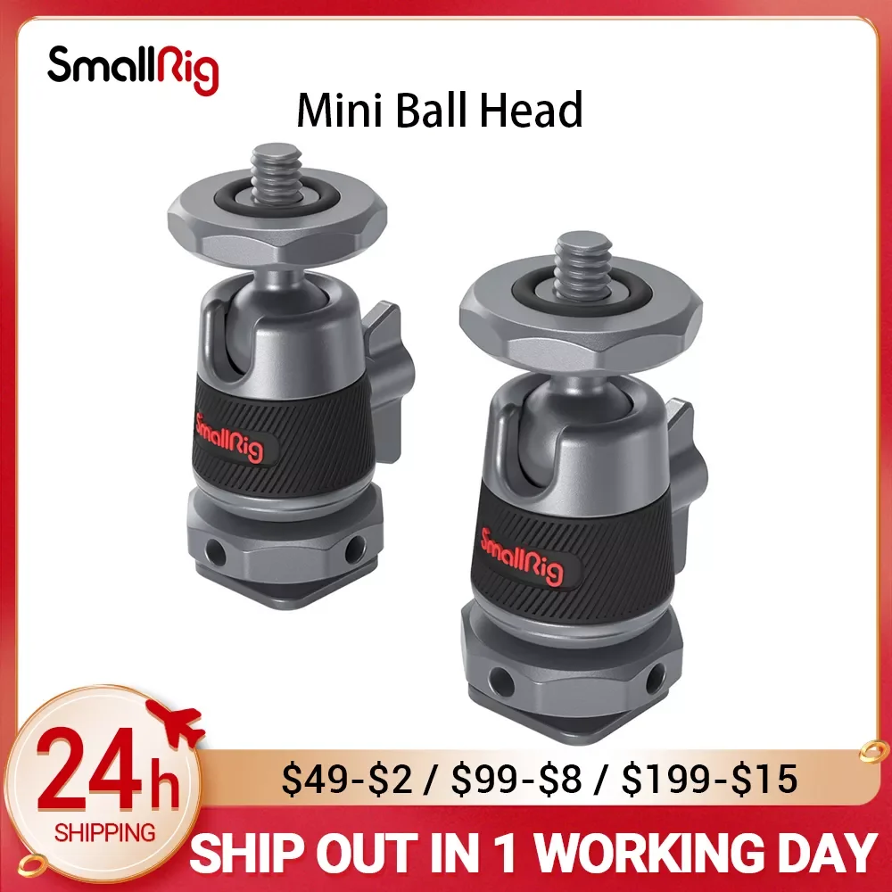 

SmallRig 1/2 PCS Mini Ball Head with Removable Cold Shoe Mount Mounts Monitor Lights and Video Accessories to the Camera 2948