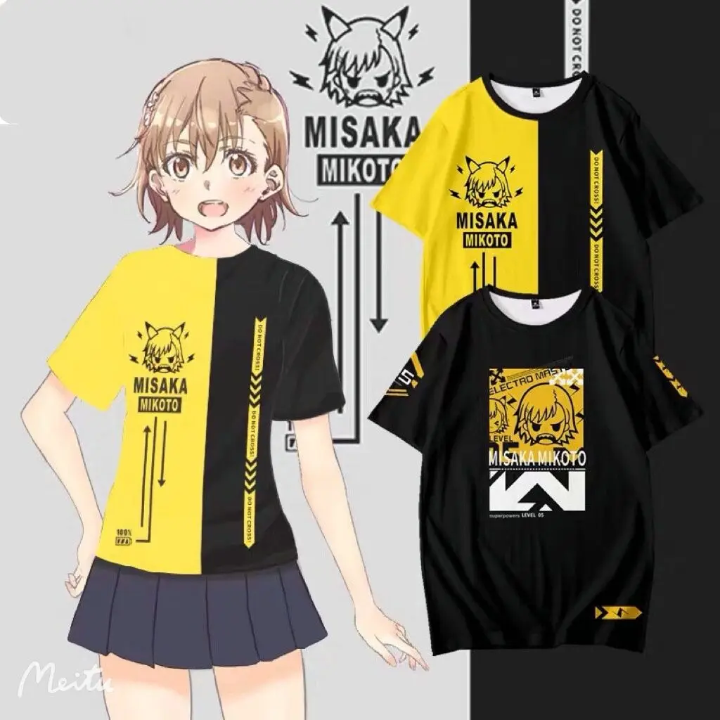 

A Certain Scientific Railgun Misaka Mikoto Printing Round Neck Short Sleeve T-shirt Popular Japanese Anime Streetwear Anime Tops
