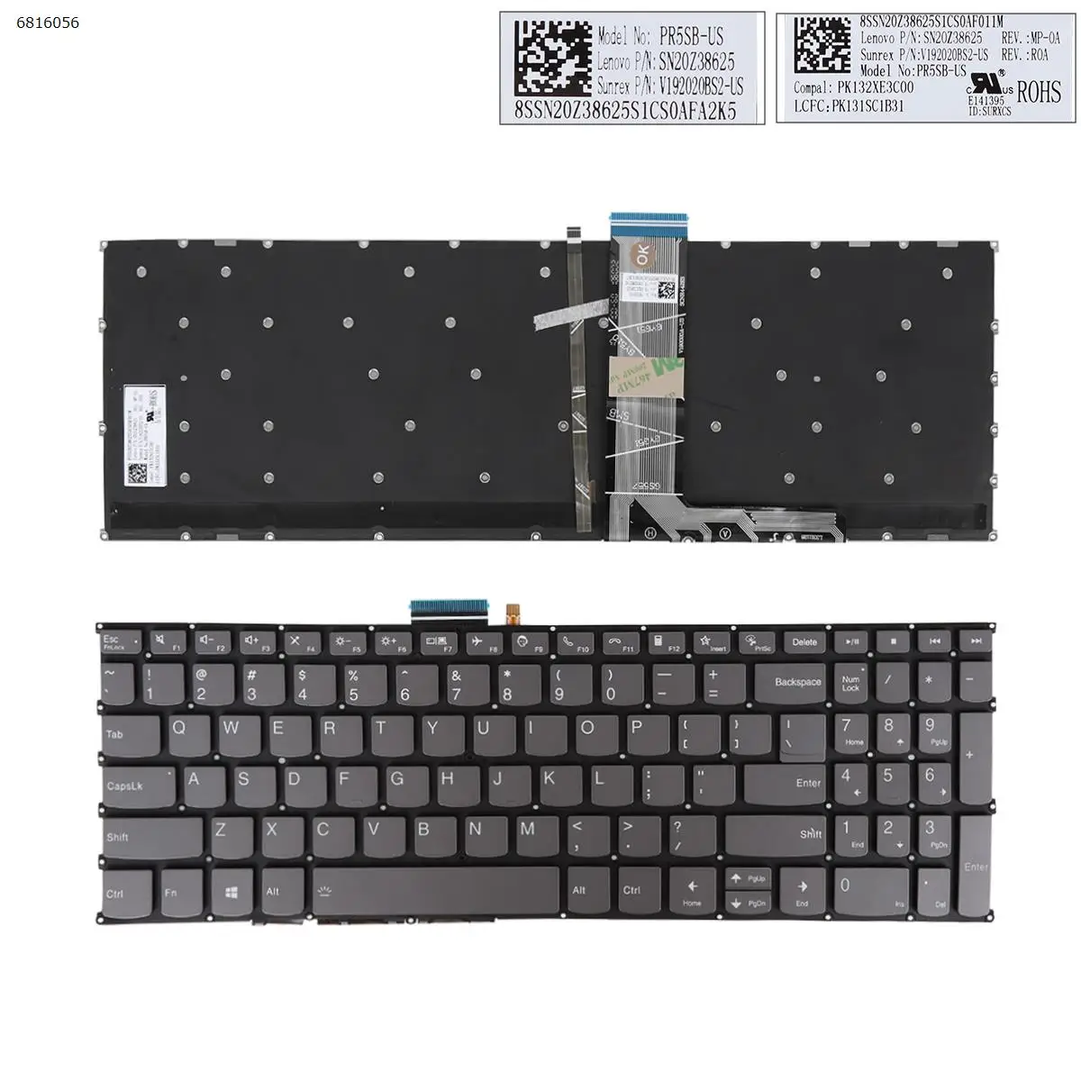 

US Laptop Keyboard for Lenovo Ideapad 5-15IIL05 15ARE05 15ITL05 5-15ALC05 Gray Backlit
