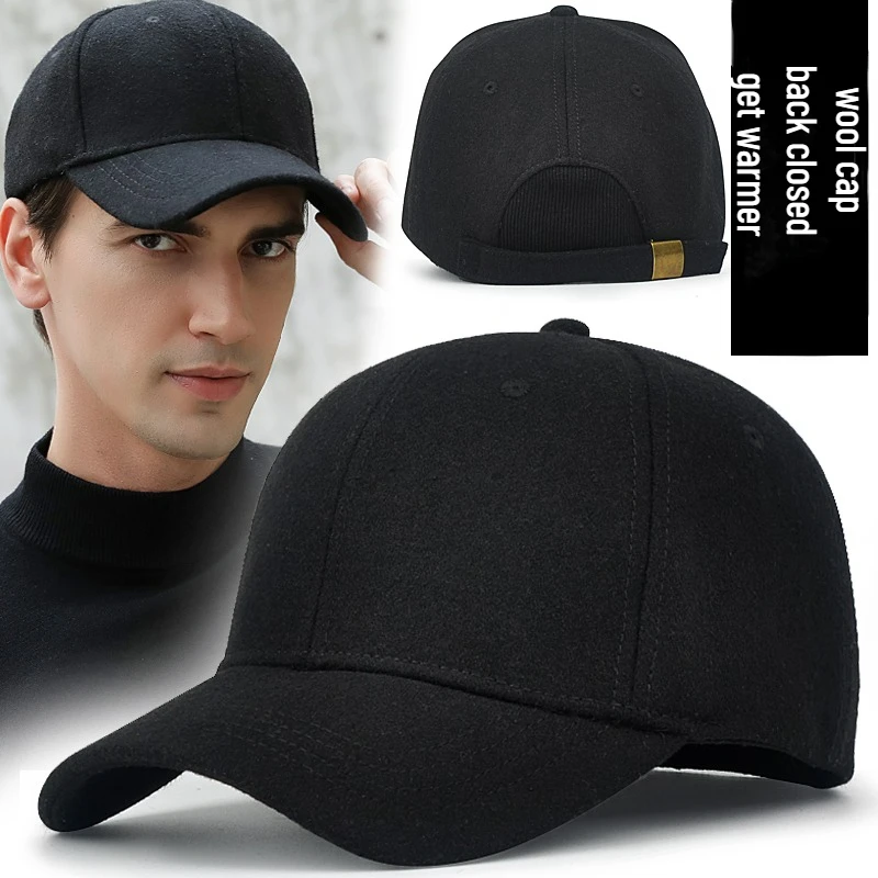 Big Head Size Baseball Cap for Men Sports Trucker Hat Male Wool Keep Warm Solid Color Hip Hop Dad Hat Windproof Winter Closed