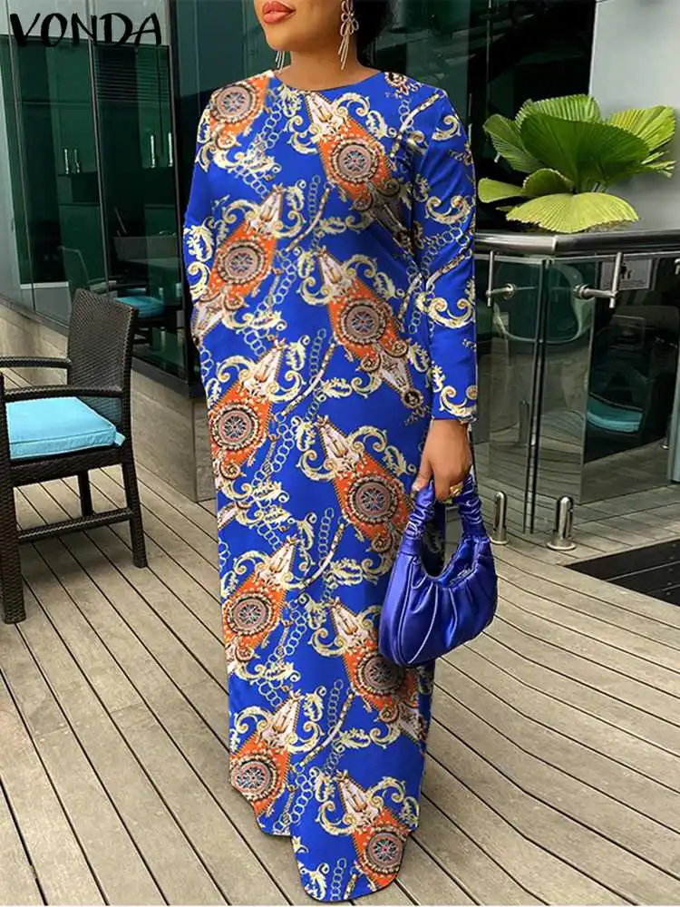 

Женский богемный сарафан VONDA с длинным рукавом, сексуальный пляжный халат, сарафан с цветочным принтом, Женские Мешковатые праздничные макс...