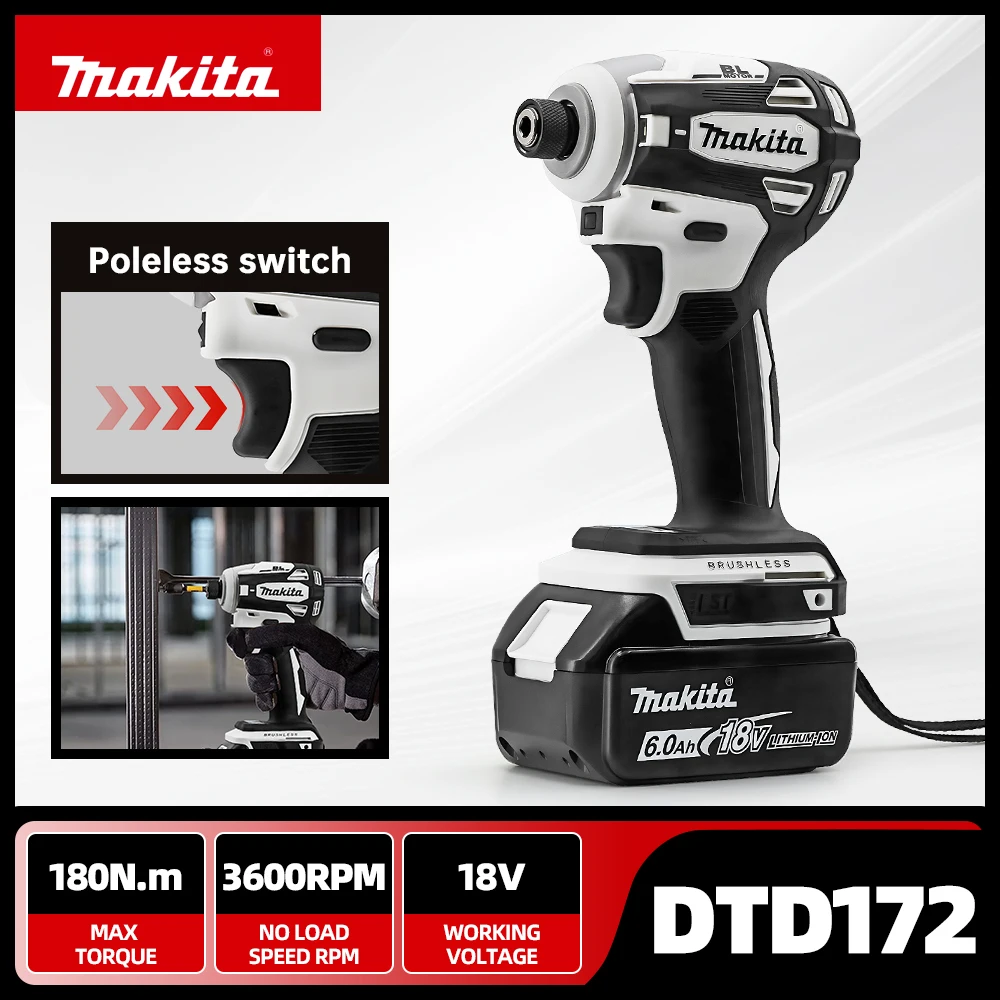 Makita DTD172 Беспроводная электрическая отвертка Бесщеточная ударная Перезаряжаемый