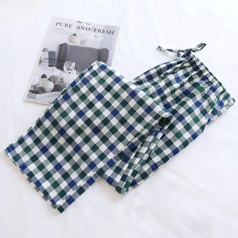 Fdfklak Couple Pajamas Trousers Cotton Gauze Spring Autumn Summer Thin Plaid Home Pants Loose Sleepwear Women And Men Pant