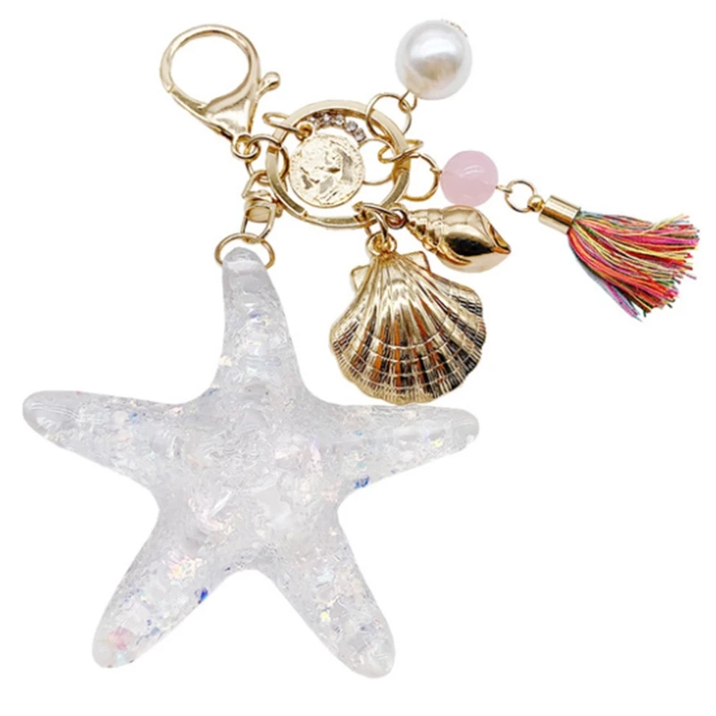 

Hot Kf-New Fantasy Cartoon Sea World Starfish Keychain Pentagram Crystal Key Chain Ladies Bag Car Key Pendant Jewelry