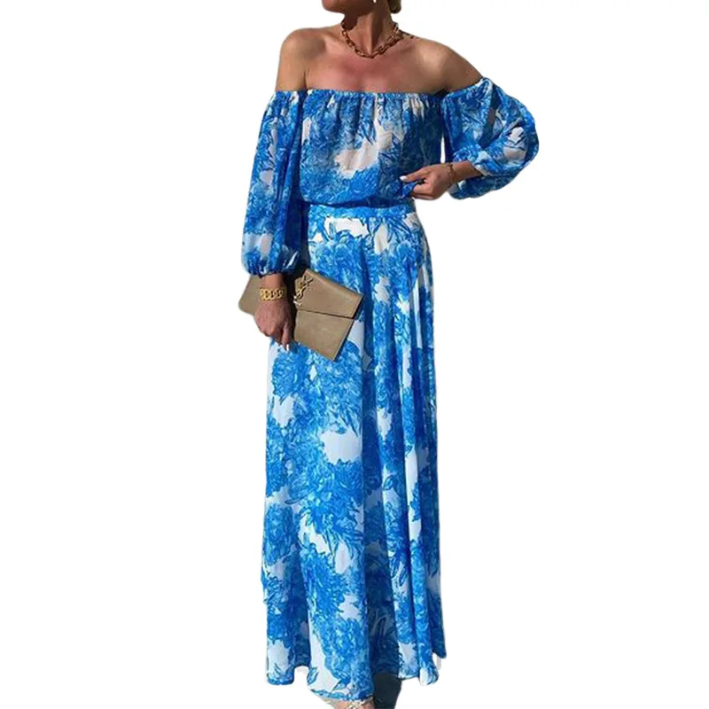 Женское летнее платье с принтом открытыми плечами и рукавами