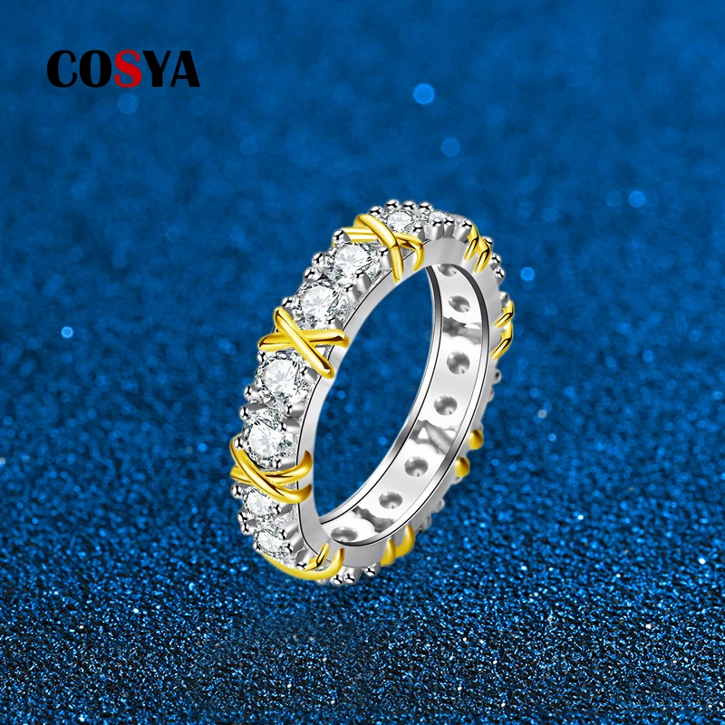

COSYA S925 Sterling Silver Full Moissanite Row Diamond Engagement Ring For Women Bridal Rings Wedding Party Fine Jewelry Gift