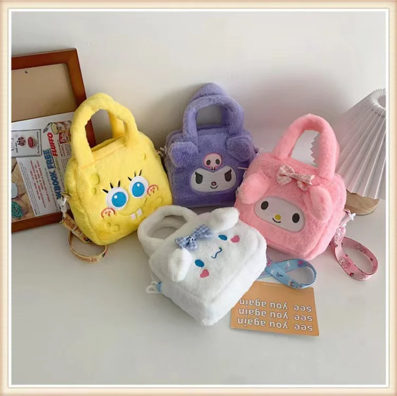 

Sanrio Bag Kawaii Plush Cinnamon Roll Melody Kuromi Plush Handbag Shoulder Bag Anime Stuffed Backpack Girl Children's Gift