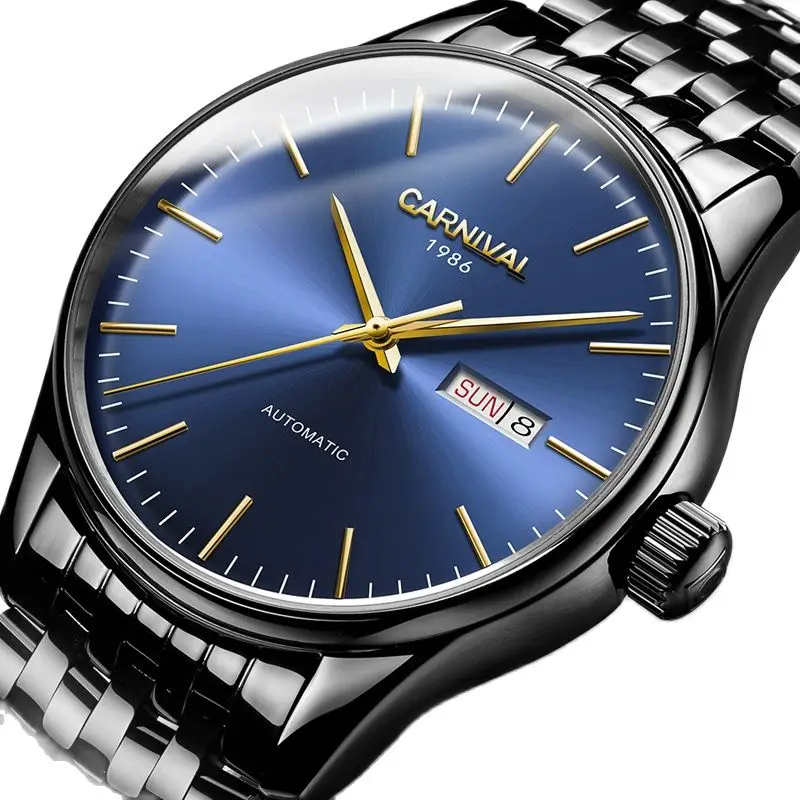 

Carnival Switzerland Luxury Brand Automatic Mechanical Men's Watches Sapphire Dual Calendar Luminous Waterproof Clock C-8612G