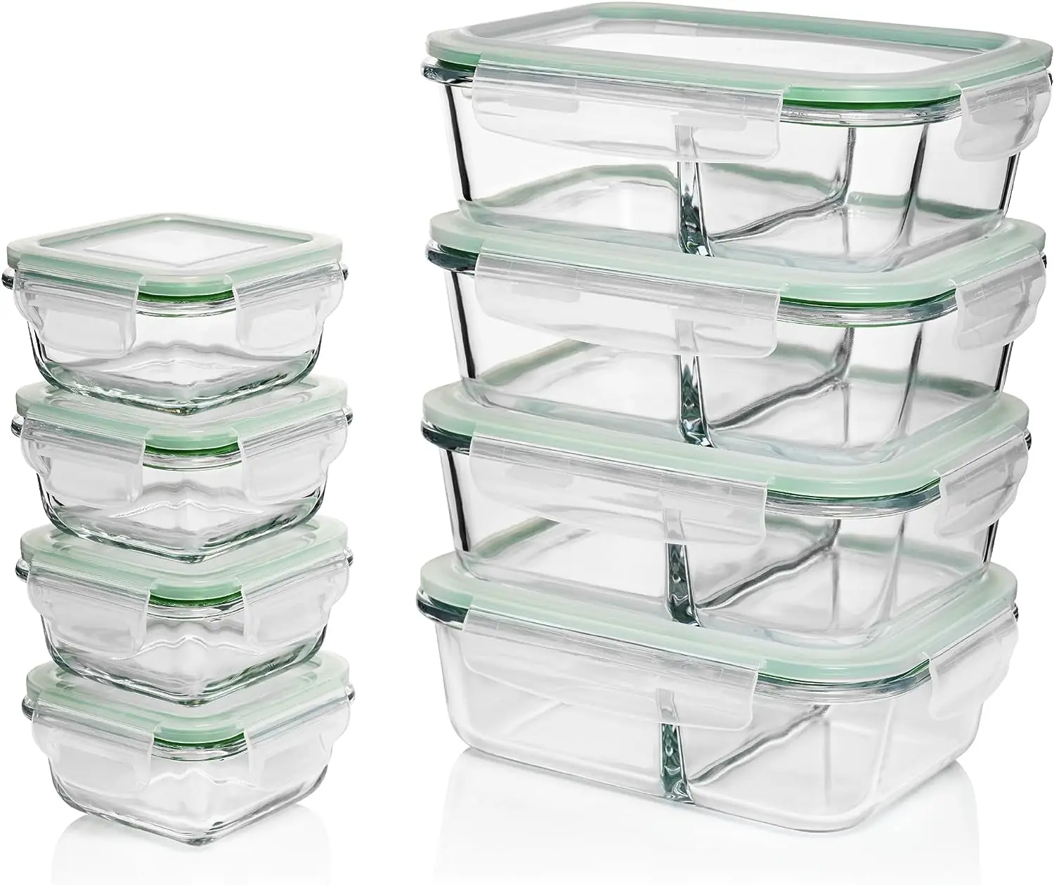 

Fusion Gourmet Nestable Divided Glass Meal Prep Containers, 2 Compartment with Condiment container [4x 4 cup & 4x 1/2 cup] A