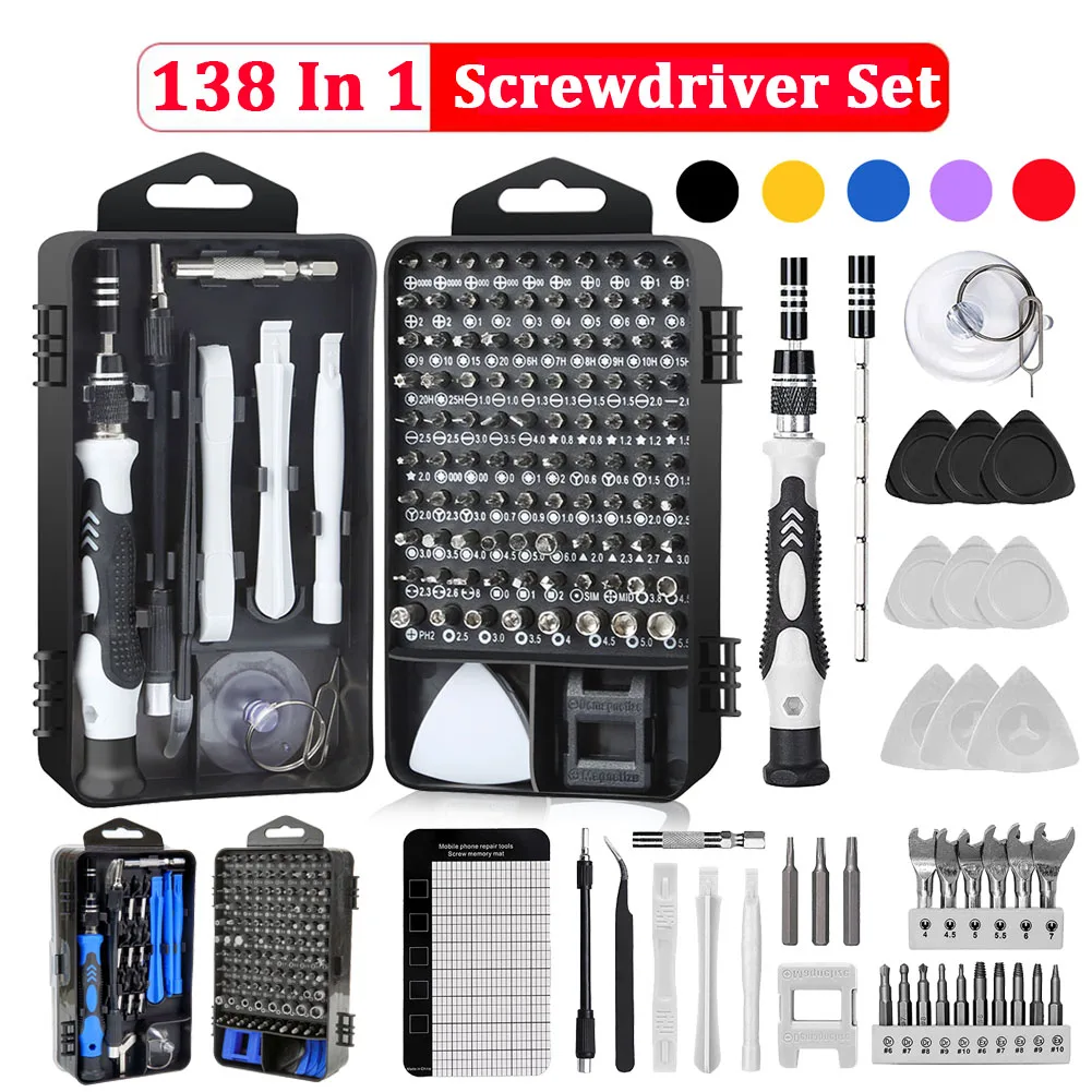 

138 In 1 Screwdriver Set Repair Tools Kit Precision Screw Driver Bit Kit for PC Laptop Phone Watch Repair Screwdriver Hand Tools