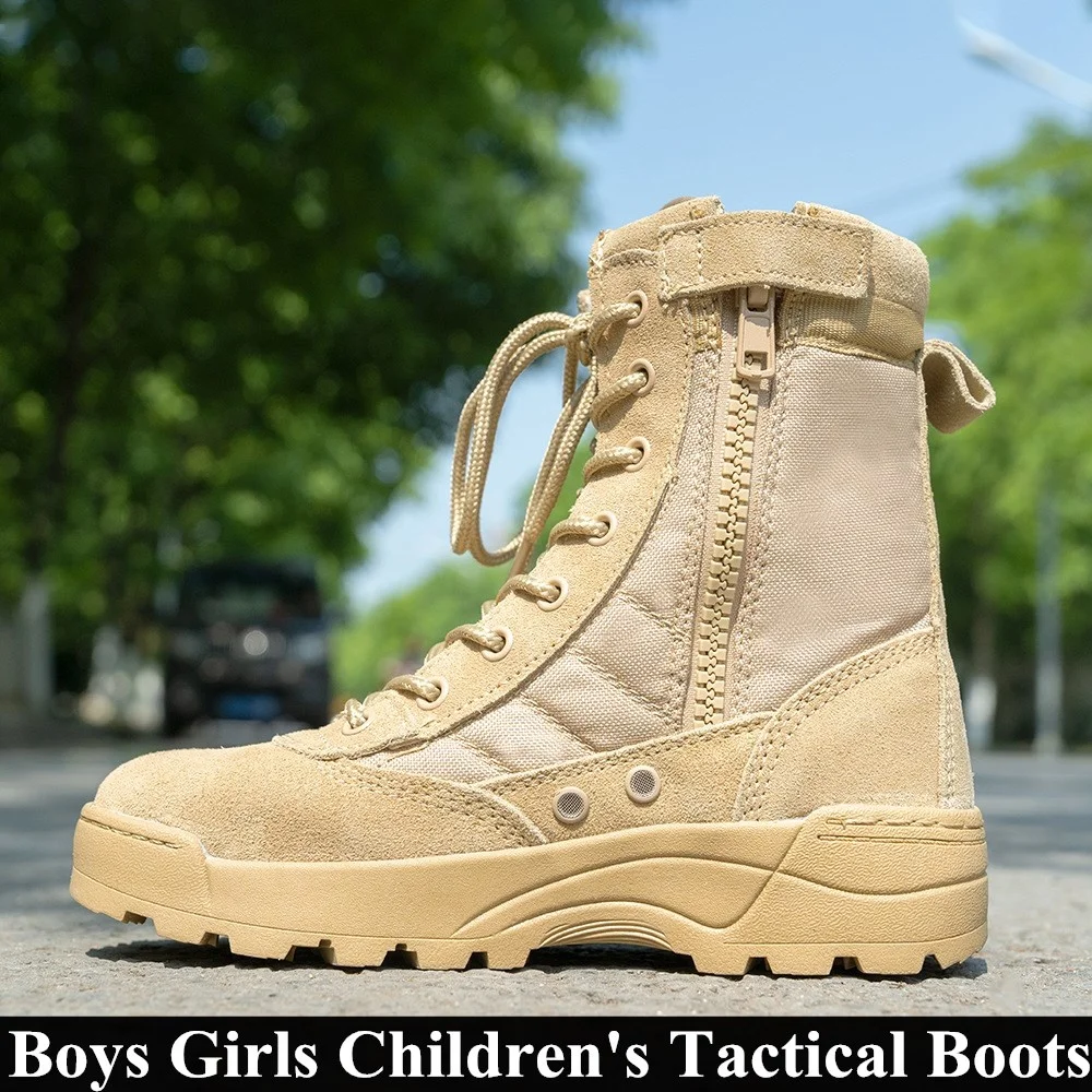 Botas tácticas militares ultraligeras para niños, zapatos de senderismo transpirables, para exteriores, entrenamiento de combate, Campamento, verano, talla 27-36