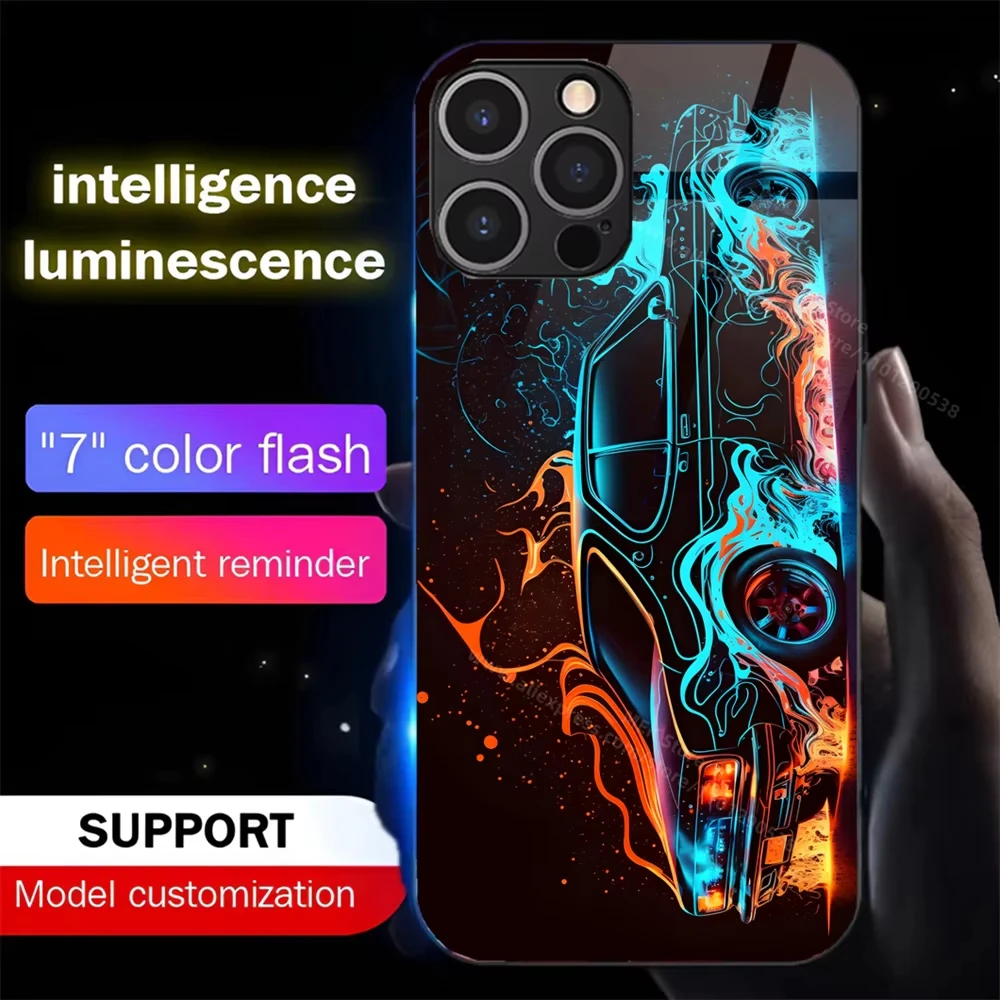 Светящийся стеклянный чехол для iPhone 16 15 14 13 12 11 Pro Max X XR Plus