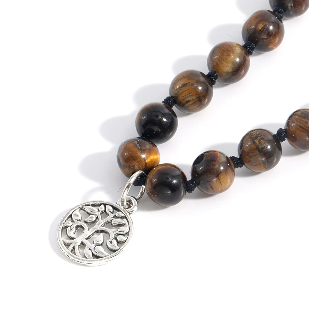 OAIITE натуральный желтый тигровый глаз и черный лавовый бисер 108 ожерелье Мала для